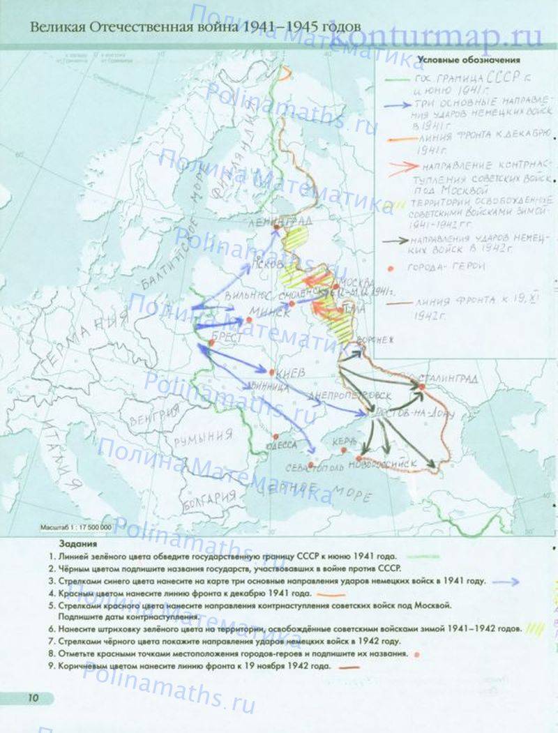 Контурная карта по истории россии 10 класс вторая мировая война 1939 1945